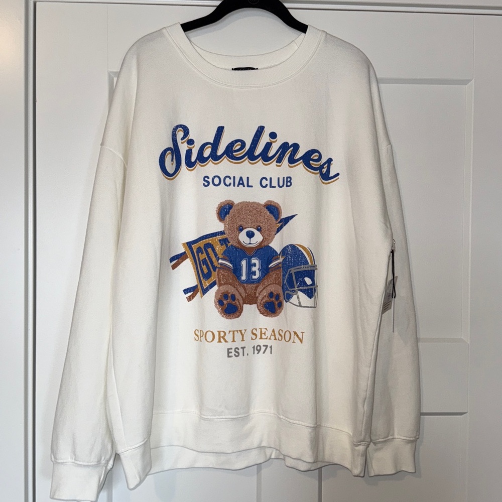 Crewneck Teddy Bear Sweatshirt White Large Originality Sidelines Social Club New